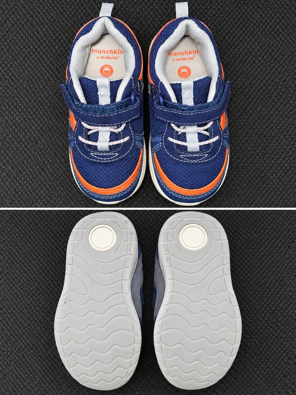 Munchkin Navy and Orange Toddler Sneakers with Hook-and-Loop Strap